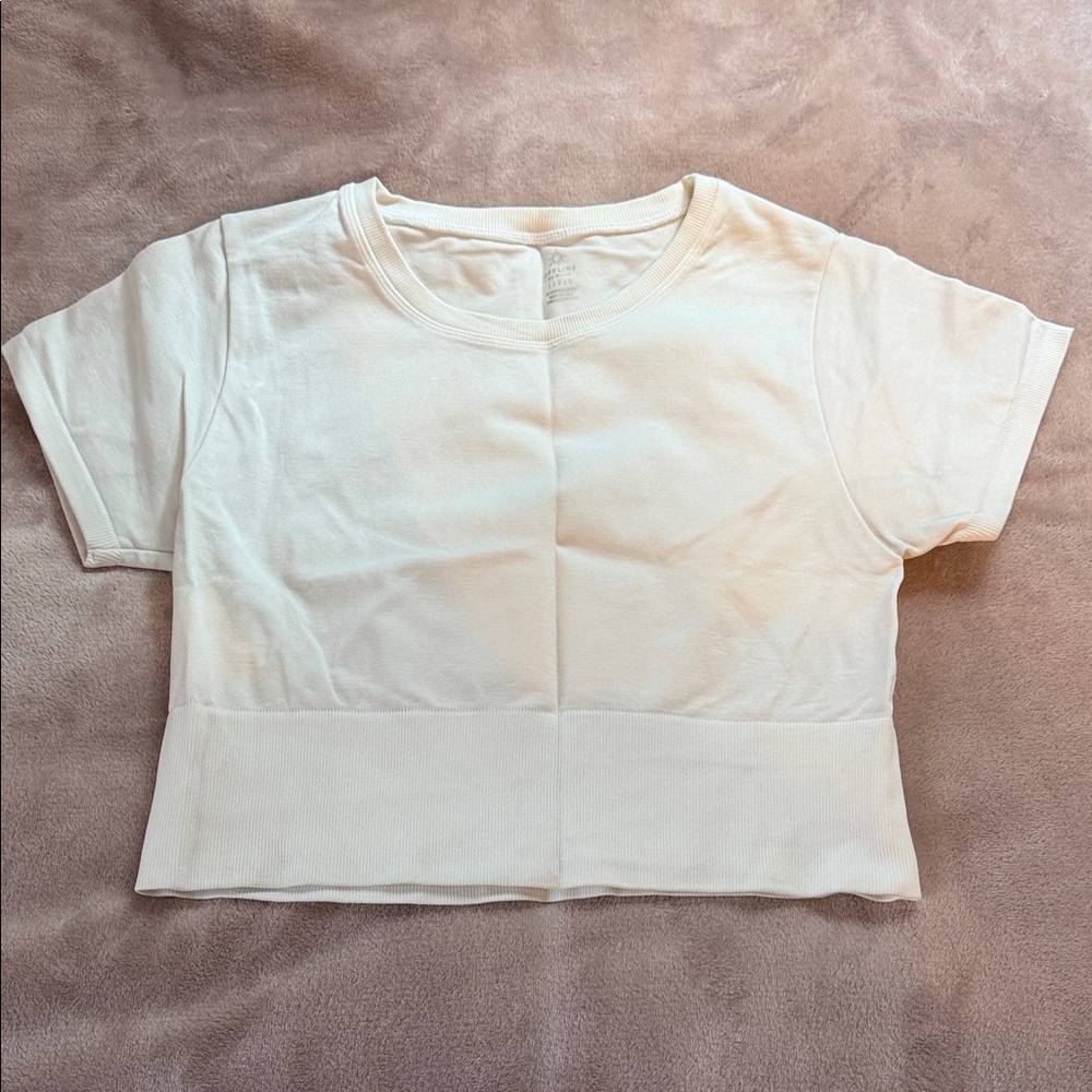 aerie White Cropped Short Sleeve Top